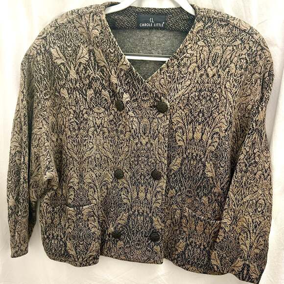 Vintage Carole Little Black Floral Print Oversized Jacket Blazer - Picture 1 of 3